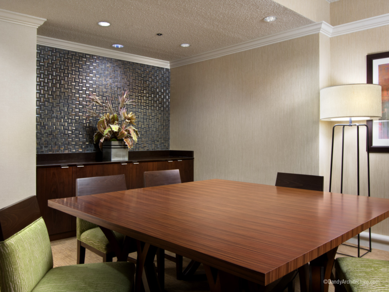 Meeting table in hotel room.